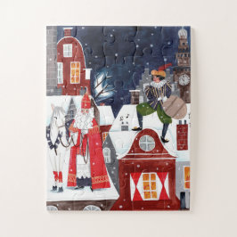 Sinterklaas und Piet auf den Dächern von Amsterdam
