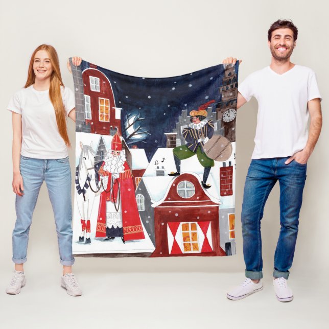 Sinterklaas und Piet auf den Dächern von Amsterdam Fleecedecke (Beispiel)