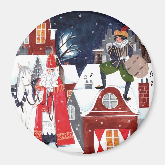 Sinterklaas und Piet auf den Dächern von Amsterdam Magnet (Vorne)