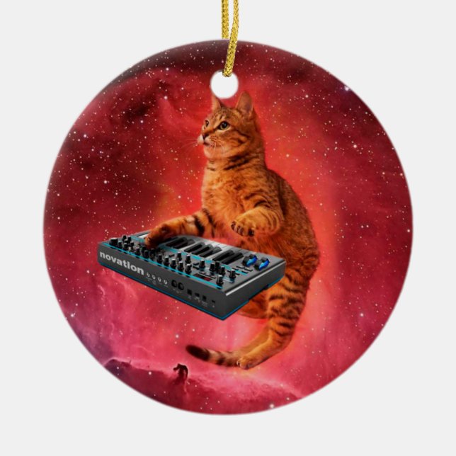 Sinthesizer-Katze im roten Raum Keramik Ornament (Vorne)