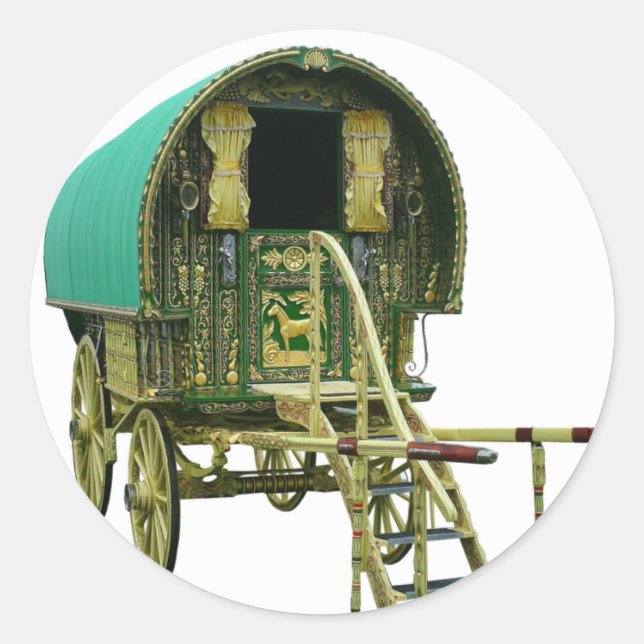 Sinti und Roma Bowtop Caravan Runder Aufkleber (Vorderseite)