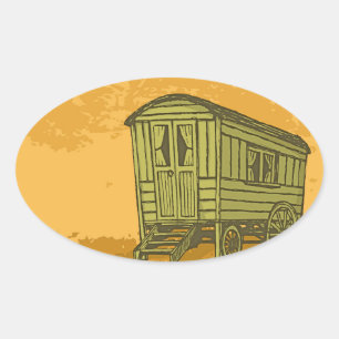 Sinti und Roma Caravan Ovaler Aufkleber