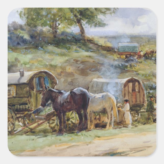 Sinti und Roma Encampment, Appleby, 1919 Quadratischer Aufkleber (Vorderseite)