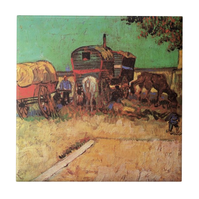 Sinti und Roma mit Caravans von Vincent van Gogh Fliese (Vorderseite)