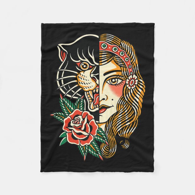 Sinti und Roma Panther American Traditional Tattoo Fleecedecke (Vorderseite)