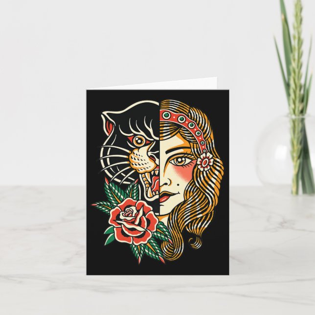 Sinti und Roma Panther American Traditional Tattoo Karte (Vorderseite)
