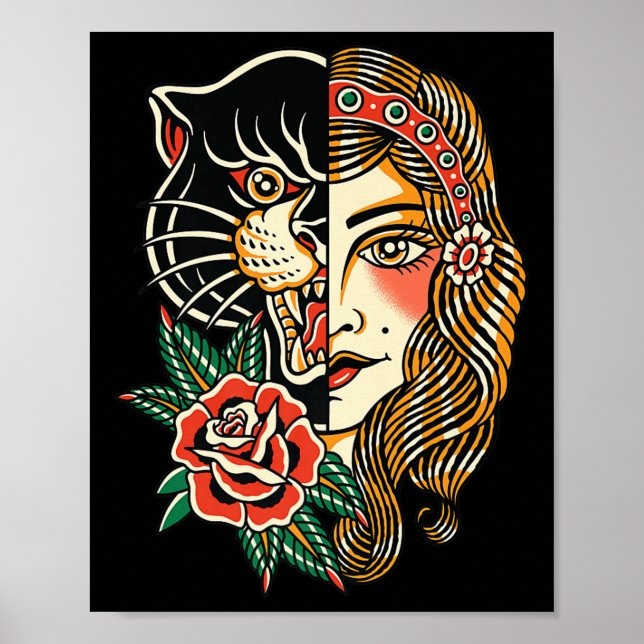 Sinti und Roma Panther American Traditional Tattoo Poster (Vorne)