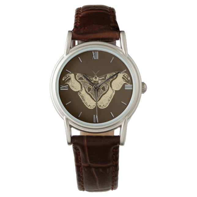 Sinti und Roma, schokoladenbraun und beige Armbanduhr (Vorderseite)
