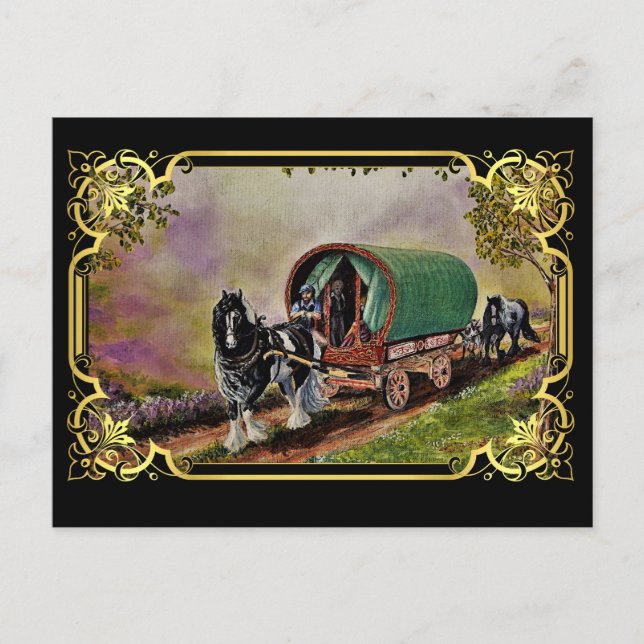 Sinti und Roma Vanner Horse Irish Caravan Wagon Ta Postkarte (Vorderseite)