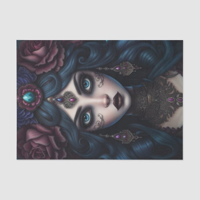 Sinti und Roma Woman Dark Gothic Decoupage Paper Seidenpapier (Vorderseite)