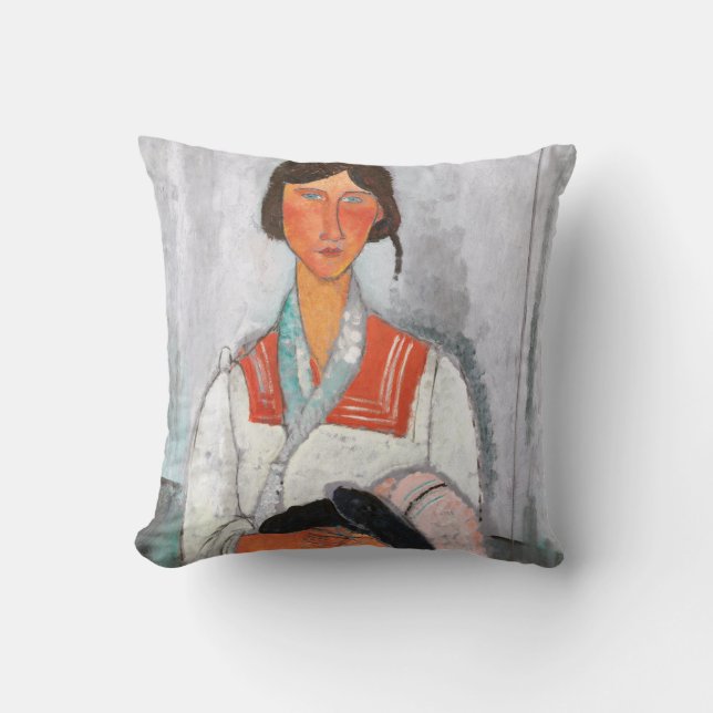 Sinti und Roma Woman mit Baby, Modigliani Kissen (Vorderseite)