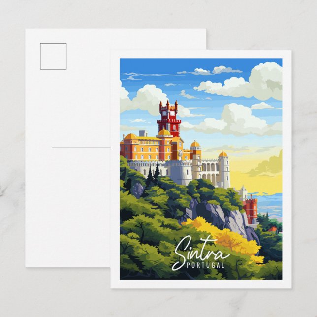 Sintra Portugal Vintage Illustration Postkarte (Vorne/Hinten)