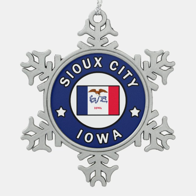 Sioux City Iowa Schneeflocken Zinn-Ornament (Vorderseite)