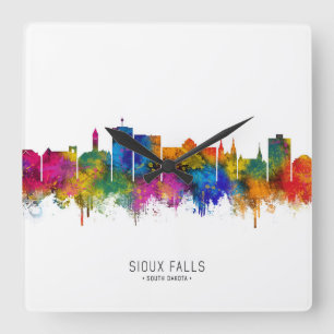 Sioux Falls South Dakota Skyline Quadratische Wanduhr