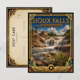 Sioux Falls South Dakota Vintage Art Deco Golden Postkarte