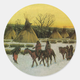 Sioux-Lager bei Wounded Knee von John Hauser Runder Aufkleber