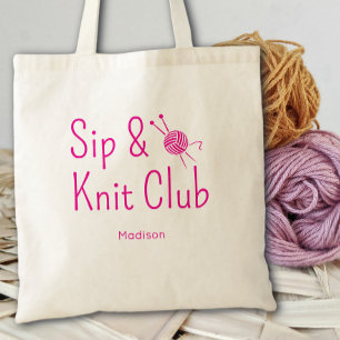 Sip And Knit Club Strickliebhaber Custom Tragetasche