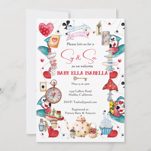 Sip and See Alice tea Party Invitation (Devant)