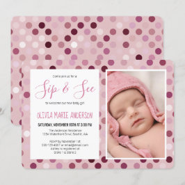 Sip and See Baby Girl Shower Foto Pink Polka Dot Einladung