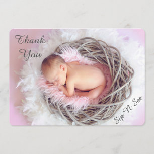 Sip and See Feather Nest Photo Baby Faire-part