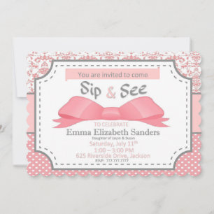 Sip and See for Girl Baby with Bow Pink and Gray