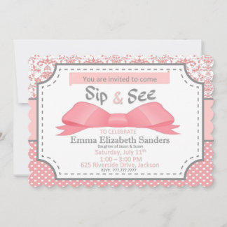 Sip and See for Girl Baby with Bow Pink and Gray