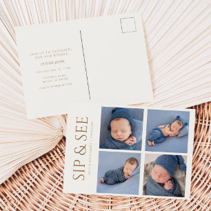 Sip and See Invitation Carte postale avec quatre p