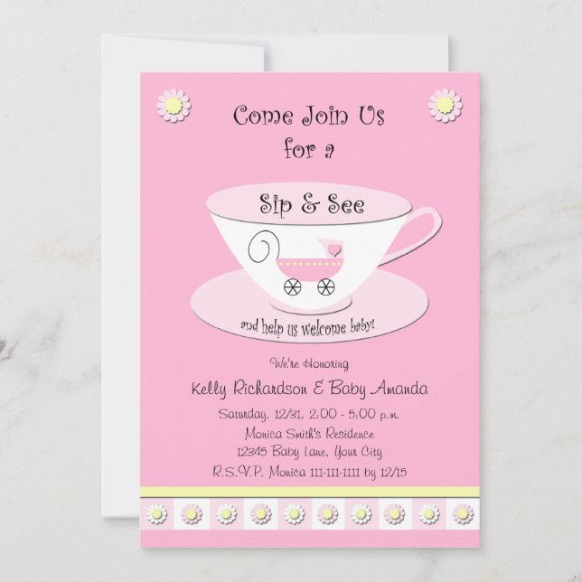 Sip and See Invitations Baby Girl Douche (Devant)