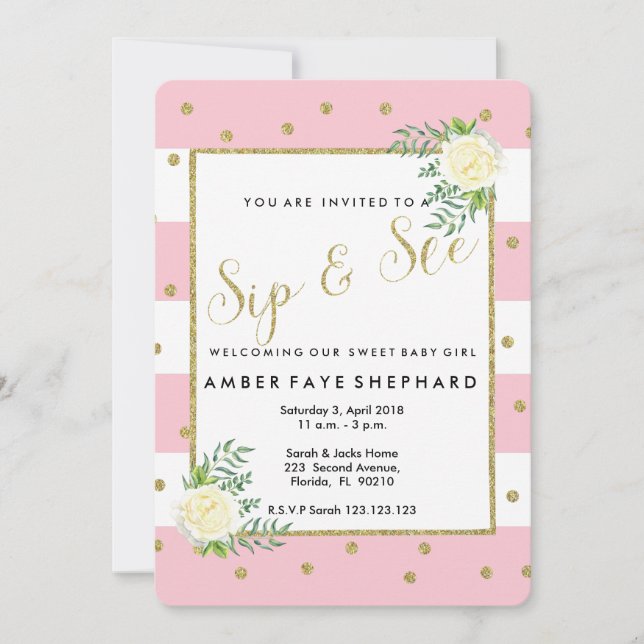 Sip and See lade, new baby, Welcome Party Einladung (Vorderseite)