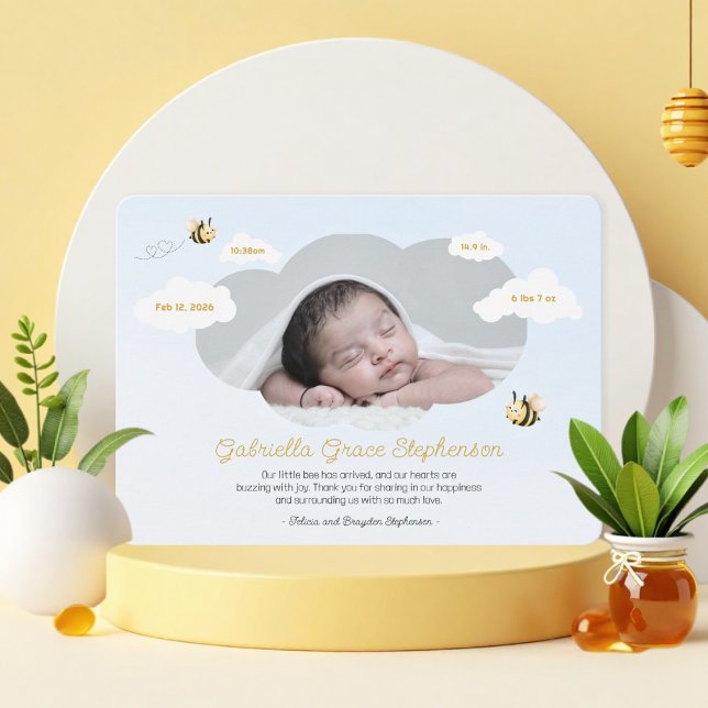Sip and See Our Babee Birth Announcement Card (Adorable Bee Theme Birth Announcement Card)