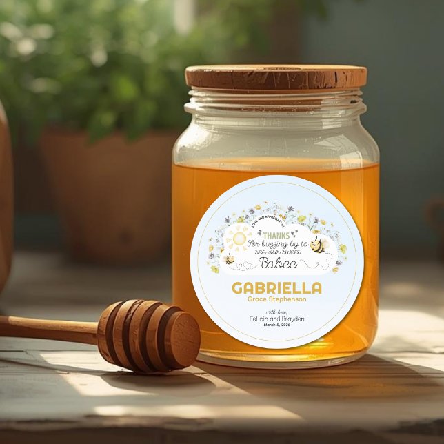 Sip and See Our Babee  Runder Aufkleber (Sip and See Bee Theme Sticker)