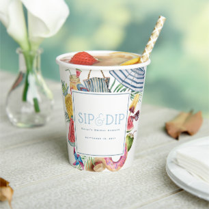 Sip & Dip Pool Party Regenschirm Blaue Brautparty Pappbecher