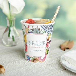 Sip & Dip Pool Party Regenschirm Rosa Brautparty Pappbecher