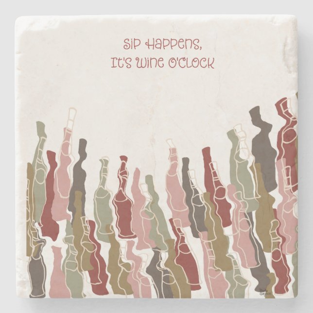 Sip Happens, es ist Wine O'Clock Marmor Untersetze Steinuntersetzer (Vorderseite)