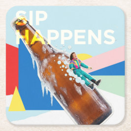 Sip Happens Fun Retro Coaster Rechteckiger Pappuntersetzer