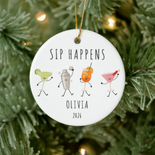 Sip Happens Personalisierter Cocktail Weihnachtssc Keramik Ornament