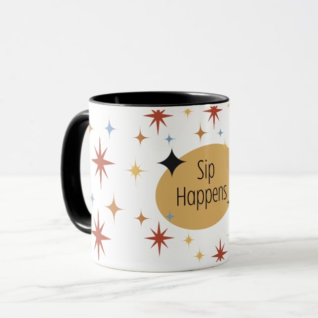 Sip Happens - Retro Mitte des Jahrhunderts Moderne Tasse (Vorderseite Links)