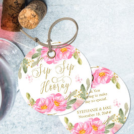 Sip Hooray Blush Pink Gold Aquarellblume Geschenkanhänger