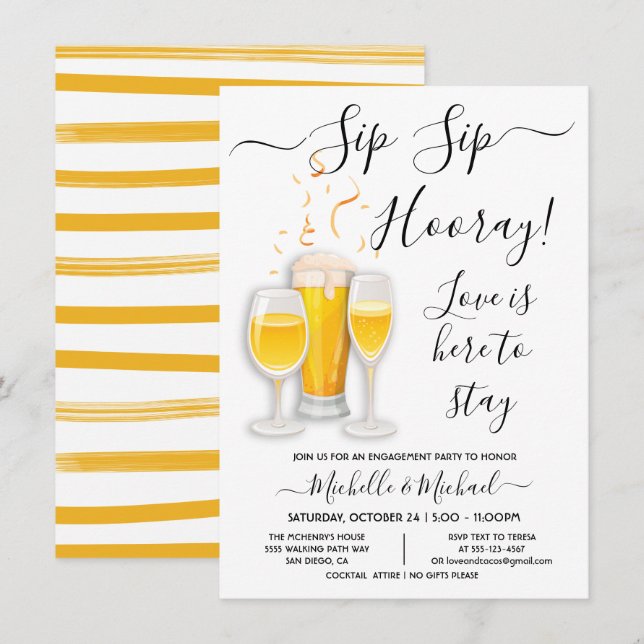 Sip-Hooray Cocktail Engagement Party Einladung (Vorne/Hinten)