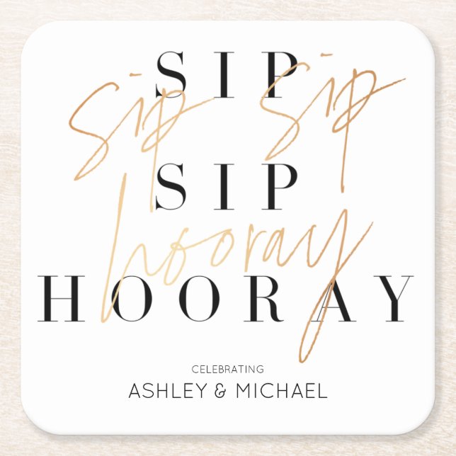 Sip Hooray Moderne Black Gold-Engagement Party Rechteckiger Pappuntersetzer (Vorderseite)