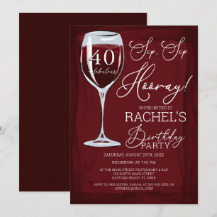 Sip Hooray Roter Wein Geburtstagsparty Einladung