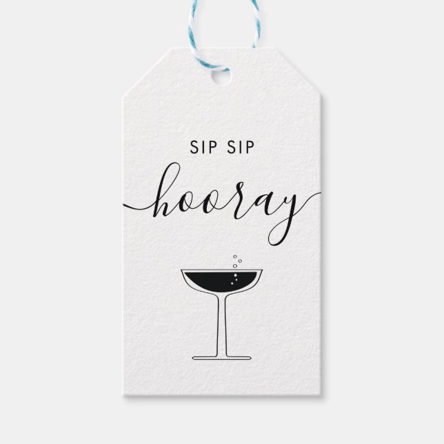 Sip Hooray Wedding Bubbly Champagne Glass Geschenkanhänger (Vorderseite)