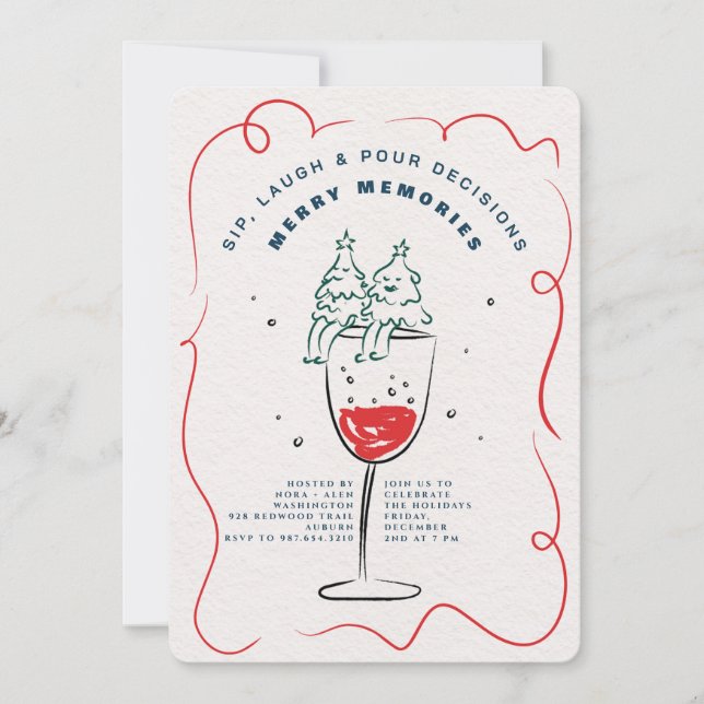 SIP, LAUGH & POUR DECISIONS CHRISTMAS PARTY EINLADUNG (Vorderseite)