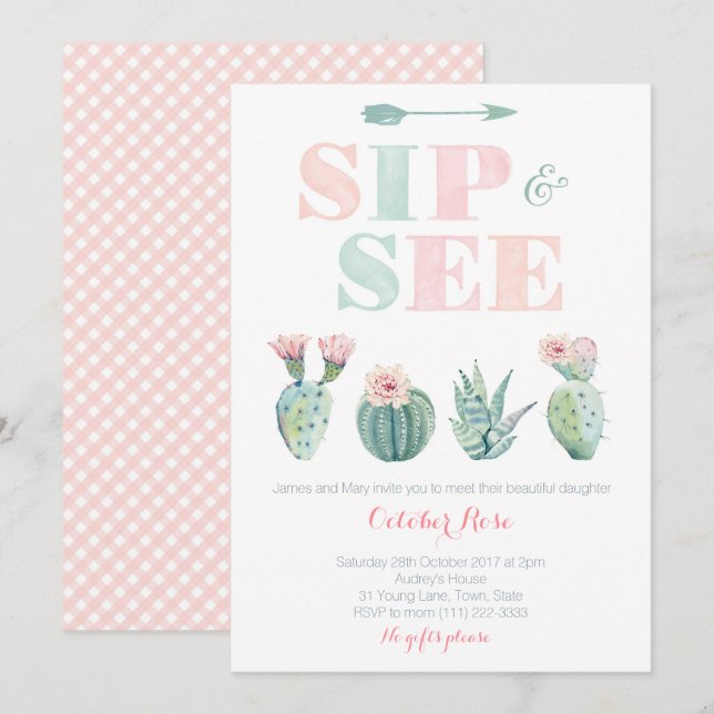 Sip moderne et voir Watercolor Cactus Cartes (Devant / Derrière)