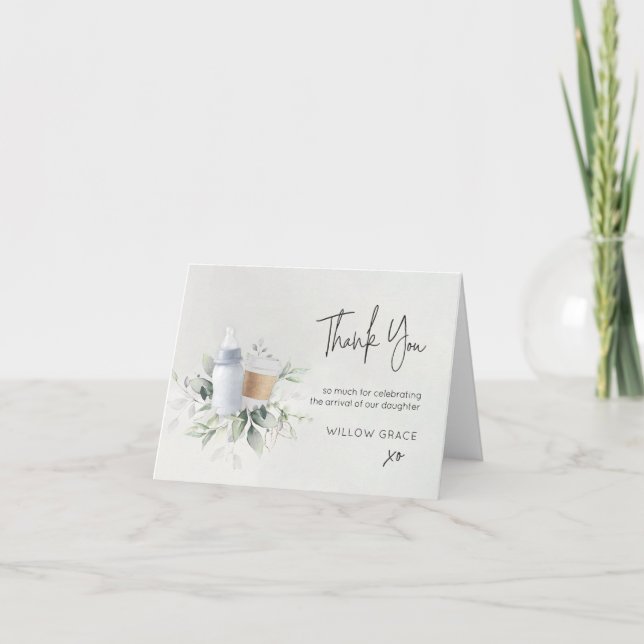 Sip n Voir Nouveau bébé plié Carte de remerciement (Devant)
