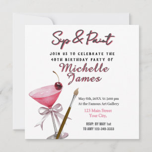 Sip & Paint Art 40. Geburtstag Einladung