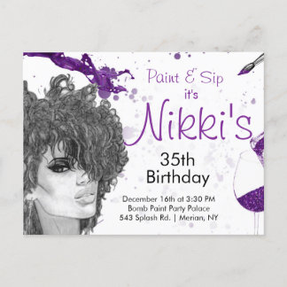 Sip & Paint Birthday Invite Einladungspostkarte