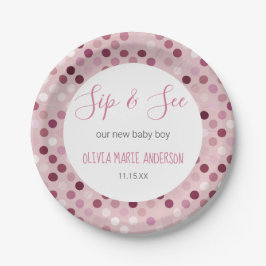 Sip & See Baby Girl Dusche Pink Polka Dots Pappteller