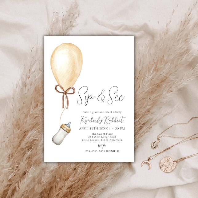 Sip & See Balloon Flasche Babydusche Einladung (Sip & See Balloon Bottle Baby Shower Invitation)