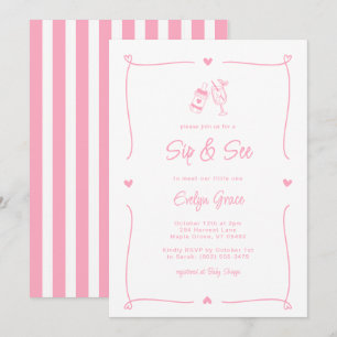 Sip & See Champagne Flasche Whimsical Pink Girl Einladung